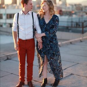 Long Sleeve Blue Floral Maxi Dress